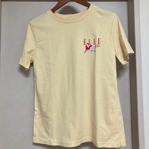 ELLE & GU Tシャツ　クリームイエロー　ロゴ　半袖