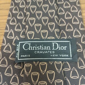Christan Dior クリスチャンディオール ネクタイ 総柄 茶ブラウンベース シルク１００％ 太いネクタイの画像3