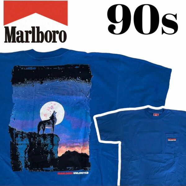 【新品未使用】90'S マルボロTシャツ　コヨーテ　青　ＸＬ　企業TEE ブルー