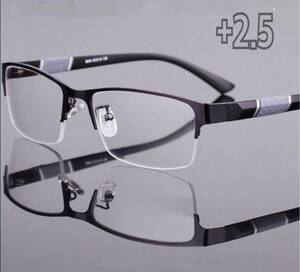送料無料 ＋2.5 老眼鏡　リーディンググラス ブルーライトカット シニアグラス 軽量　メガネ ブラック　新品 ケース付き
