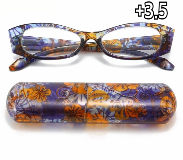 +3.5 老眼鏡 リーディンググラス シニアグラス 軽量 メガネ 花柄 ケース付き 新品