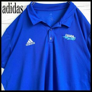 アディダス ロゴ刺繍 ポロシャツ 3XL ビッグサイズ ブルー adidas 半袖 ゴルフウェア スポーツウェア ランニング