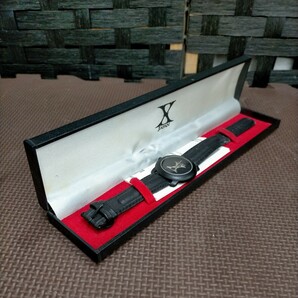 D25 未使用品 X XJAPAN 黒 革ベルト 腕時計 ケースあり 専用ケース バンド 黒文字盤 送料350円の画像1