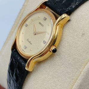 動作品 SEIKO セイコー Exceline 18KT 750 ダイヤ4P レディース 腕時計 1F20-0D90 ゴールド 時計 クオーツ の画像4