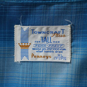 「 Vintage 60s 70s TOWNCRAFT Penney's PENN-PREST TALL オンブレ チェック 開襟シャツ オープンカラー 」XL 綿ポリ タウンクラフトの画像10