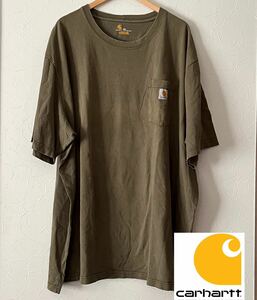 I■ Carhartt カーハート メンズ 半袖Tシャツ カーキ 4XLサイズ トップス ORIGINAL FITシャツ プルオーバー クルーネック コットンロゴ