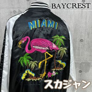 M■BAYCREST ベイクレスト スカジャン メンズ ブラック×ホワイト 黒 白 Lサイズ マイアミ 刺繍 ナイロンジャケット ブルゾン カジュアル