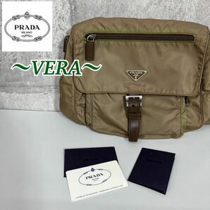 M■ PRADA SPORT VERA プラダ ヴェラ ナイロン ショルダーバッグ 正規品 カード付き カーキ ベージュ 緑系 三角プレートロゴ BT8994 鞄の画像1