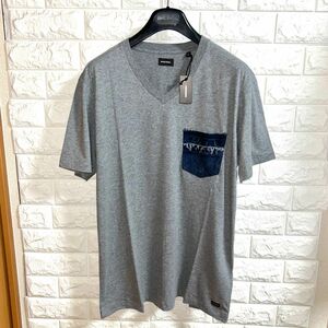【新品】DIESEL ディーゼル／Ｖネック デニムポケットTシャツ カットソー半袖 Lサイズ