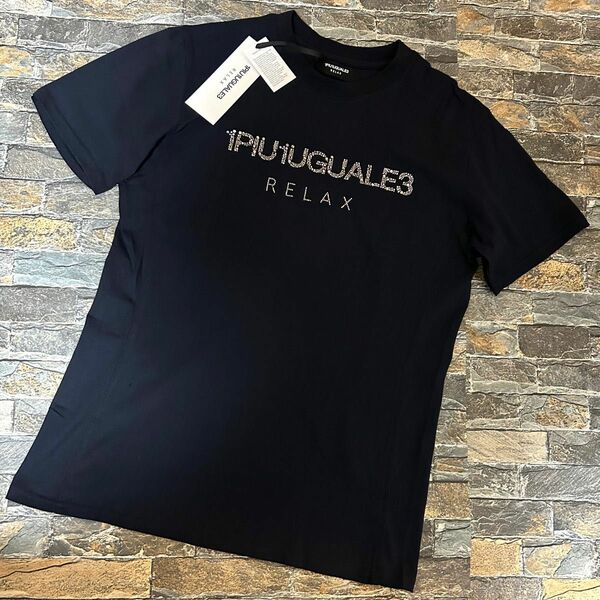 【新品】1PIU1UGUALE3 RELAX／ランダムラインストーンTシャツ カットソー XL ダークネイビー