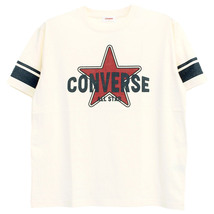 【新品】 5L オフホワイト コンバース(CONVERSE) 半袖 Tシャツ メンズ 大きいサイズ 袖ライン ロゴ プリント クルーネック カットソー_画像3