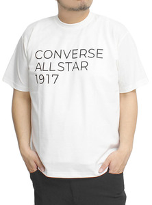 【新品】 3L ホワイト コンバース(CONVERSE) 半袖 Tシャツ メンズ 大きいサイズ ドライ 吸汗速乾 裏メッシュ ロゴ プリント クルーネック