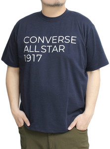【新品】 3L ネイビー コンバース(CONVERSE) 半袖 Tシャツ メンズ 大きいサイズ ドライ 吸汗速乾 裏メッシュ ロゴ プリント クルーネック