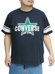 【新品】 2L ネイビー コンバース(CONVERSE) 半袖 Tシャツ メンズ 大きいサイズ 袖ライン ロゴ プリント クルーネック カットソー