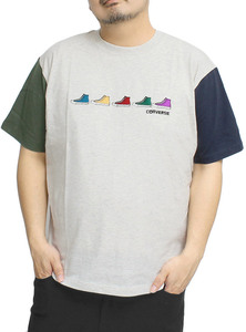 【新品】 3L オートミール コンバース(CONVERSE) 半袖 Tシャツ メンズ 大きいサイズ ロゴ シューズ 刺繍 プリント クルーネック カットソー