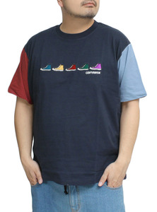 【新品】 3L ネイビー コンバース(CONVERSE) 半袖 Tシャツ メンズ 大きいサイズ ロゴ シューズ 刺繍 プリント クルーネック カットソー
