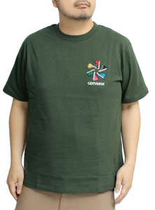 【新品】 5L カーキ コンバース(CONVERSE) 半袖 Tシャツ メンズ 大きいサイズ ロゴ シューズ 刺繍 プリント クルーネック カットソー