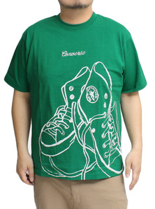 【新品】 2L グリーン コンバース(CONVERSE) 半袖 Tシャツ メンズ 大きいサイズ 総柄 ビッグ シューズ プリント ロゴ 刺繍 クルーネック カ