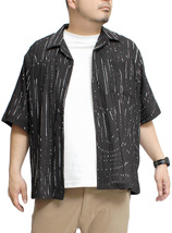 【新品】 3L ブラック×総柄 シアーシャツ メンズ 大きいサイズ ゆったり 透け感 楊柳加工 無地 総柄 オープンカラー 半袖シャツ_画像3