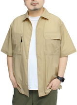 【新品】 2L ベージュ LOGOS PARK(ロゴス パーク) 半袖シャツ メンズ 大きいサイズ ナイロン 撥水加工 ストレッチ ジップ ポケット付き ワ_画像1