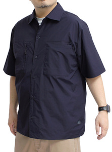 【新品】 5L ネイビー LOGOS PARK(ロゴス パーク) 半袖シャツ メンズ 大きいサイズ ナイロン 撥水加工 ストレッチ ジップ ポケット付き ワ