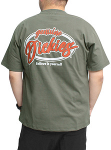 【新品】 4L カーキ [GENUINE Dickies] 半袖 Tシャツ メンズ 大きいサイズ ロゴ バック プリント クルーネック カットソー