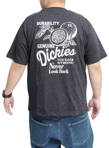 【新品】 3L ブラック [GENUINE Dickies] 半袖 Tシャツ メンズ 大きいサイズ スラブ ロゴ バック プリント クルーネック カットソー