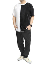 【新品】 2L ホワイト×ブラック 半袖 Tシャツ メンズ 大きいサイズ プリーツ ストライプ 無地 切替 クルーネック カットソー_画像2