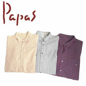 極美 最高級 豪華3点 Papas 年中対応 チェック 長袖シャツ 半袖シャツ ドレスシャツ フォーマル ワイシャツ メンズL パパス 日本製 240443