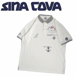 特大LL 新品同様 最高級 SINA COVA 吸水速乾 ストレッチ ワッペン ステンシル 鹿の子 半袖ポロシャツ メンズ シナコバ マリン ゴルフ240469