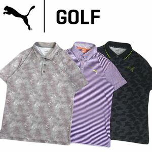 極美品 豪華3点 PUMA GOLF 吸水速乾 ストレッチ カモフラ 千鳥 総柄 半袖ポロシャツ メンズM プーマ ゴルフウェア コブラ COBRA 2404146