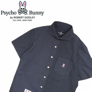 極美品 BEAMS取扱 最高級 Psycho Bunny ドット総柄 クレイジーパターン 半袖シャツ ドレスシャツ メンズ サイコバニー 日本製 2404149