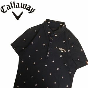 極美品 最高級 callaway 吸水速乾 ストレッチ セーリング モノグラム 総柄 半袖ポロシャツ メンズM キャロウェイ ゴルフウェア 紺 2404156