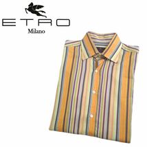 極美品 最高傑作 イタリア製 ETRO 好配色 マルチストライプ 総柄 長袖シャツ ドレスシャツ ワイシャツ メンズL エトロ 2404181_画像1