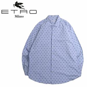 超特大サイズ 極美品 最高傑作 イタリア製 ETRO 総柄 ヒッコリーストライプ 長袖シャツ ドレスシャツ ワイシャツ メンズ48 エトロ 2404186