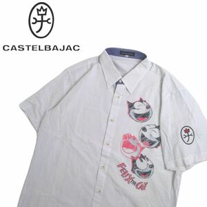 極美品 希少 CASTELBAJAC × FELIX ストライプ ボタンダウン 半袖シャツ ドレスシャツ メンズ48 カステルバジャック フェリックス 2404187