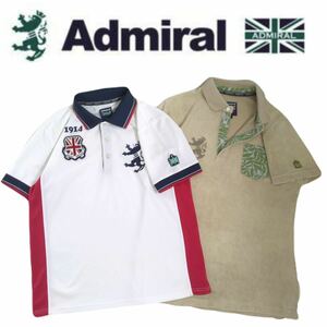 極美品 最高級 豪華刺繍 おまけ付 Admiral GOLF 吸水速乾 ストレッチ ビッグロゴ 半袖ポロシャツ メンズL アドミラル ゴルフウェア 2404221