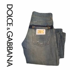 着用少 少し訳有 DOLCE&GABBANA 16CLASSIC ゴールドプレート クラッシュ加工 デニムパンツ ジーパン メンズ44 ドルチェ&ガッバーナ2404239