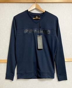 未使用☆[1PIU1UGUALE3 GOLF] 定価30,800 3D LOGO L/S ゴルフウェア 立体ロゴ Vネック 長袖カットソー III 3 ネイビー GRT013 PRY061