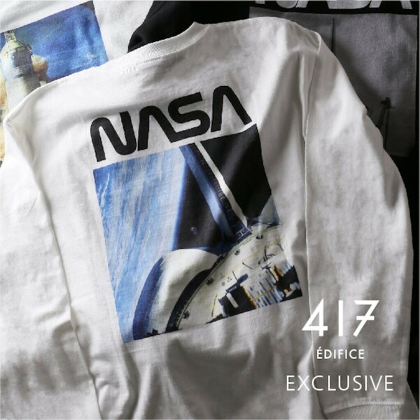 【別注】エディフィス 417 EDIFICE ナサ NASA ロンT 長袖Tシャツ M 白 DISCOVERY ディスカバリー号 カットソー