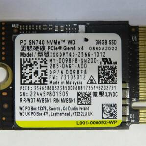 ◎中古 WD 256GB SSD SN740 NVMe PCle Gen4×4 SDDPTQD-256G-1012 使用時間:1時間 電源投入回数:18回の画像1