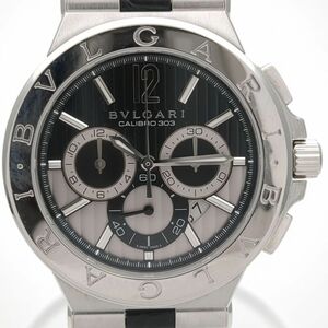 OH済 ブルガリ ディアゴノ カリブロ 303 DG42SCH 自動巻 レザー 黒文字盤 メンズ 腕時計 BVLGARI ◆3111/藤枝インター店