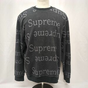 シュプリーム　ジャガードロゴ　クルーネック　長袖カットソー　 メンズ　グレー　L　古着　Supreme　◆3111/藤枝インター店