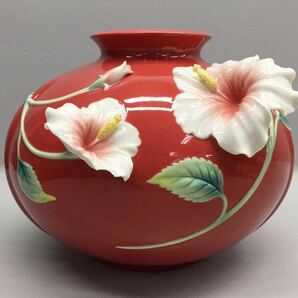 SU■ FRANZ フランツ コレクション 花瓶 アイランドビューティー ハイビスカス FZ02590 赤 レッド 花柄 陶器製 花入 花器 フラワーベース の画像2