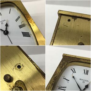 SU■ジャンク■ SWIZA 8 スウィザ 置き時計 ゴールドカラー ゼンマイ式 スイス製 置時計 時計 クォーツ アンティーク コレクションの画像10