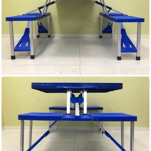 SU■ オージー レジャーテーブル 青 ブルー 折り畳み テーブル/チェア一体型 ピクニックテーブル 持ち運び アウトドア キャンプ BBQ 中古品の画像2
