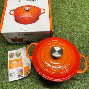 GX503 LE CREUSET ル・クルーゼ 両手鍋21060-18cm ココット・ロンド ホーロー鍋 料理 調理器具 オレンジ 箱汚れ有り 未使用 保管品 鍋