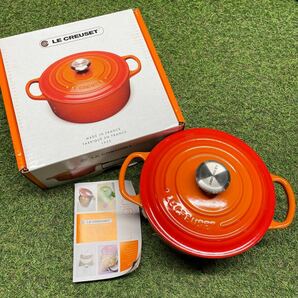 GX525 LE CREUSET ル・クルーゼ 両手鍋2117718-18cm ココット ロンド ホーロー鍋 料理 調理器具 オレンジ 箱汚れ破れ有り 未使用 保管品 鍋の画像1