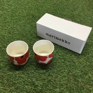 GX883 MARIMEKKO マリメッコ UNIKKO ウニッコ 067849-001 ラテマグカップ 2個セット食器 ホワイト.レッド 未使用 保管品 コップ