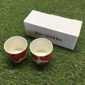 GX1057 MARIMEKKO マリメッコ UNIKKO ウニッコ 067849-001 ラテマグカップ 2個セット食器 ホワイト.レッド 未使用 保管品 コップ